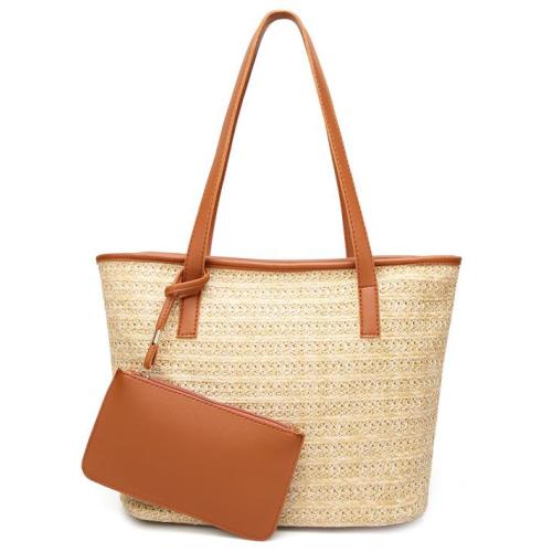 High Quality Designer Tote Handbags Handmade Natural Rattan Straw Beach Bags Ladies Fashionable PU Leather Custom Logo Polyester
