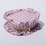 Keymay Stock Women Makeup Bag Travel Gingham Ruffle Nylon Toiletry Bag Personalized Personalized Square Plaid Cosmetic Bag
