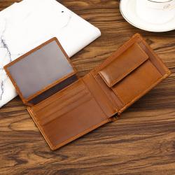 OEW054 Customize Design Slim Coin Purse Genuine Leather Vintage ID Credit Card Holder Short Thin Bifold Wallet For Men