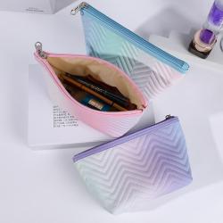 Personalized Gradient Color Cosmetic Bags Travel Waterproof PU Leather Cosmetic Organizer Toiletry Pouch Bag