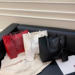 High Quality PU Leather Reusable Large Capacity Shopping Tote Shoulder Bag With Outside Pocket