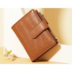 HR071 Women's PU Leather Wallet Clip Fashion Versatile Short Square Zipper Purse Mini Ins Student Sweet Two Fold Women's Handbag