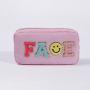 Keymay Factory Wholesale DIY Personalized Chenille Letter Patches Toiletry Bag Organizer Pouch Pink Nylon Cosmetic Travel Bag