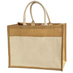 Jute Tote Bags with Canvas Front Pocket Reusable Natural Burlap Bags for Gifts Weddings Shopping