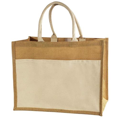 Jute Tote Bags with Canvas Front Pocket Reusable Natural Burlap Bags for Gifts Weddings Shopping