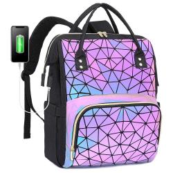 LOVEVOOK 2022 new 15.6inch laptop backpacks fashion business work luminous geometric school bags women travel backpack with USB