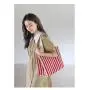 Gelory Wholesale fashionable Multi Color Striped Large Capacity Ladies Canvas Button Tote Bag
