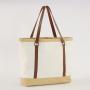 Custom Classic PU Leather Trim Women Ladies Natural Beige Big Beach Canvas Bag Customized Canvas Tote Bags With Front Pocket