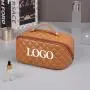custom print pu leather brown checkered organizer makeup bag make up travel storage cosmetic bags with compartments