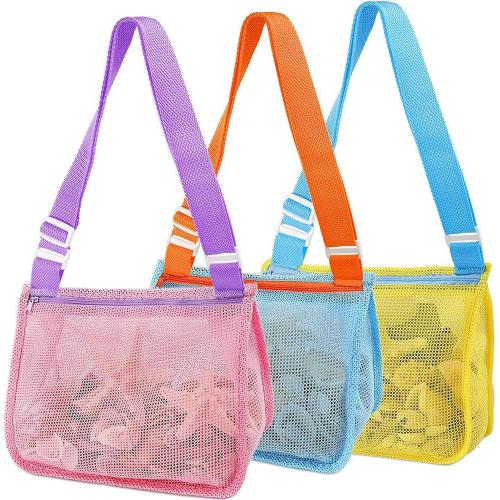 Wholesale New Zip Up Large Capacity Beach Toy Shell Bags Adjustable Carrying Straps Mesh Tote Bags