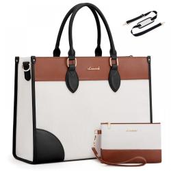 LOVEVOOK 15.6 In Canvas Work Bag with Clutch Purse Waterproof Briefcase Shoulder Handbag Computer Bag Laptop Tote Bag for Women