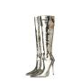 Botas De Mujer Fashion Design Metallic Boots Women Mirror Leather Pointed Toe Stiletto Thin Heels Long Boot Knee High Boots