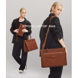 LOVEVOOK 2pcs 15.6in Vintage Leather Tote Bag Business Work Bags Office Briefcase with Clutch Purse Handbag Laptop Bag for Women