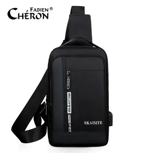 2022 High Quality Streetwear Men Leisure Gym Custom Printing Black Soft Strap Shoulder Crossbody Chest Sling Bag For Menshll