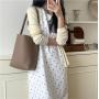 Japanese Natural Style Ladies Shoulder Bag Soft PU Leather Casual Hand Bag Simple Solid Color Handbag Large Women's Bucket Bags