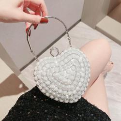 sac tendance 2024 Custom Popular Pearl Rhinestone Handbag Rose Pearl Evening Bags Ladies Heart Shiny Crystal Clutch Bag