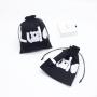 Recyclable Custom White Logo Organic Cotton Drawstring Child Shoe Pouch Soft Black Packaging Dust Shoe Bag