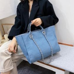 2024 Custom Large Canvas Tote Bag For Women Handbag With Zipper Chain