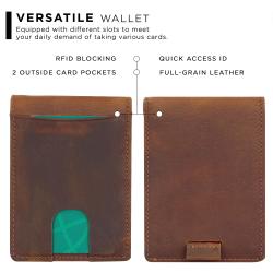 Slim Leather Wallets For Men Rfid Blocking Bifold Leather Minimalist Front Pocket Wallets Money Clip Thin Mens
