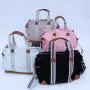 Stock Large Capacity Long Shoulder Belt Cross-body Canvas Tote Mommy Bag with Changing Mat 2 Stroller Strap Baby Diaper Bags