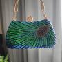 New peacock feather sequined bag chains shoulder vintage dress prom beaded women's clutch bag evening bag 2024