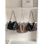 New pleated design student tote bag Large capacity cool shoulder bag Retro pattern PU soft leather cross-body bag
