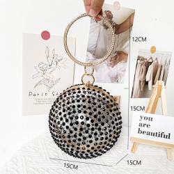 Hot selling rhinestone round bags diamond crystal bags evening clutch bag metal ball chain party women handbags