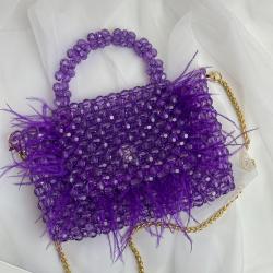 2024 Fashion Factory Direct Square Cheap Acrylic Beaded Bag with feather Jelly Bags Handbags For Women crossbody chain bag