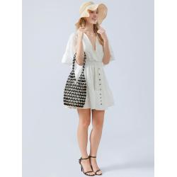 New Fashion Design Feeling Wooden Bead Handheld One Shoulder Bucket Bag