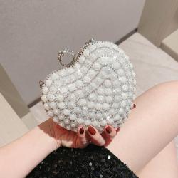 sac tendance 2024 Custom Popular Pearl Rhinestone Handbag Rose Pearl Evening Bags Ladies Heart Shiny Crystal Clutch Bag