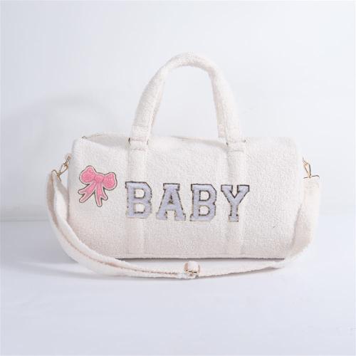 Keymay RTS Personalized Embroidery Chenille Letter Patches Sherpa Overnight Duffle Bag Sherpa Weekender Bag Foldable Duffle Bag