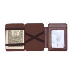 Slim magic wallet custom trifold design pu leather magic wallet for men and women with ID cards credit cards and elastic strap