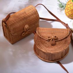 Wholesale Summer beach handmade woven round natural straw rattan shoulder bag for women handbags
