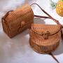 Wholesale Summer beach handmade woven round natural straw rattan shoulder bag for women handbags
