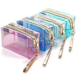 Waterproof Cosmetic Bags PVC Transparent Zippered Toiletry Bag with Handle Strap Portable Clear Makeup Bag Pouch for Bathroom