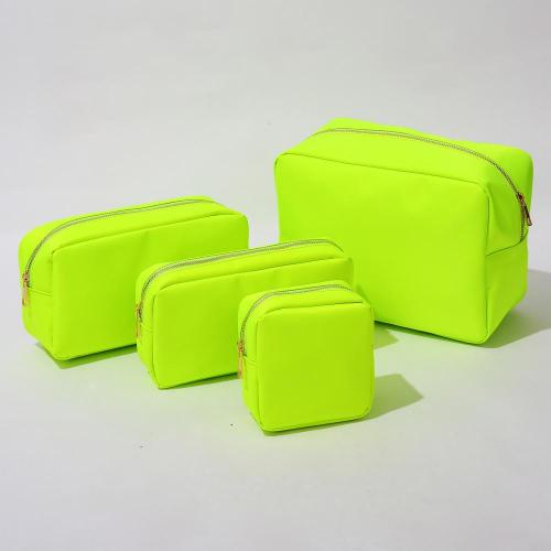 Stock New Neon Green Large Capacity Nylon Travel Wash Bag Set Personalized DIY Patches Logo Cosmetic Pouch