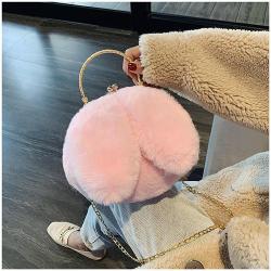 ZR329 New Girls' Plush Cute Rabbit Ear Clip Bag Chain Bag Single Shoulder Crossbody Handheld Women's Bag