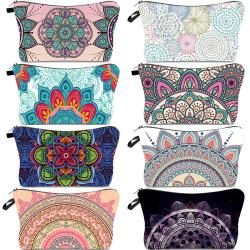2024 Boho Style Mandala Flowers Digital Printing Zipper Cosmetic Bag Waterproof Travel Makeup Toiletry Pouch