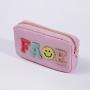 Keymay Factory Wholesale DIY Personalized Chenille Letter Patches Toiletry Bag Organizer Pouch Pink Nylon Cosmetic Travel Bag