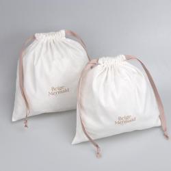 High Quality White Cotton Dust Bag For Skincare Products Custom Logo Drawstring Cosmetic Makeup Muslin Pouch