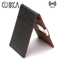 HF070 CUIKCA Men Wallet Purse PU Leather RFID Blocking Simple Wallet Stainless Steel Clip Money Clip ID Bank Credit Card Holders