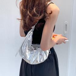 New Silver Fashion Women's Bag Wrinkled Vegetarian Messenger Bags Soft PU Leather Large Capacity Hand Shoulder Bag
