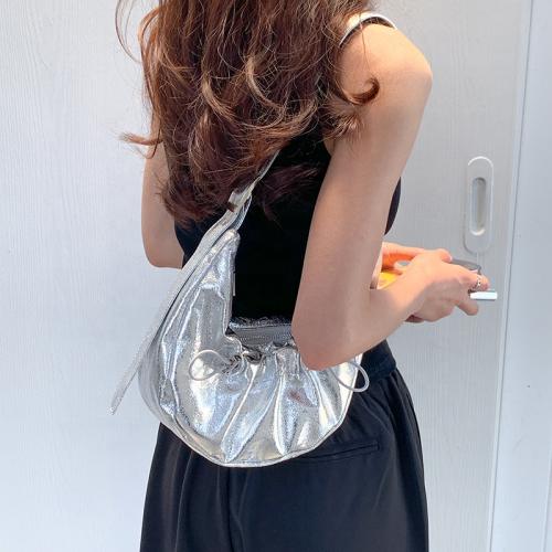 New Silver Fashion Women's Bag Wrinkled Vegetarian Messenger Bags Soft PU Leather Large Capacity Hand Shoulder Bag