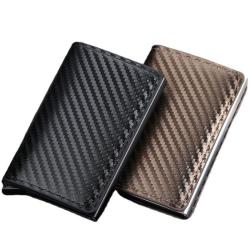ZR296 Vintage Carbon Fiber Automatic Elastic Card Aluminum Alloy RFID Card Box Anti-theft Brush Card Clip Shield