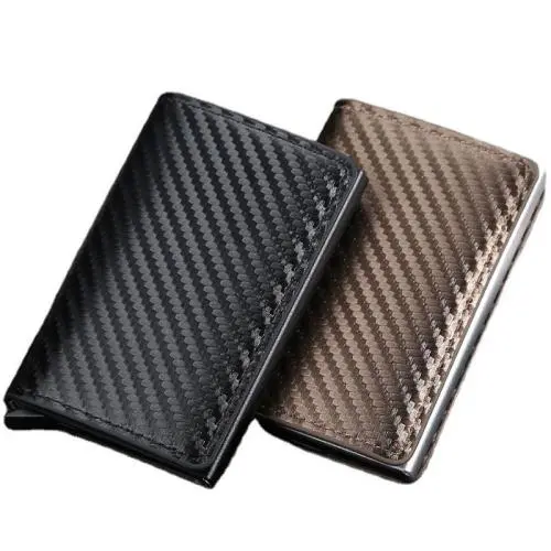 ZR296 Vintage Carbon Fiber Automatic Elastic Card Aluminum Alloy RFID Card Box Anti-theft Brush Card Clip Shield