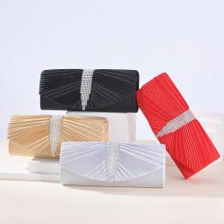 Wholesale rectangle evening bag pleated handbag banquet party clutch bag glitter pouch crystal bags for women