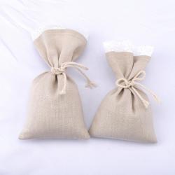 Eco-Friendly 100% Linen Lace Fabric Rice Tea Coffee Bean Storage Bag Organic Drawstring Linen Cotton Gift Packing Pouch
