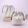 Wholesale Emboss Square Bottom PU Leather Cosmetic Bag Small White Travel Makeup Brush Candy Storage Drawstring Leather Pouch