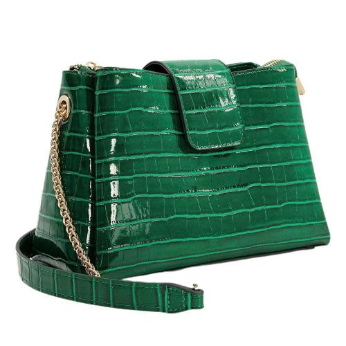 2023 New Arrival Handbag Crocodile Leather Customized Shoulder Woman Vintage Washed Bags Green Zipper Tote Bag With Gold Belt