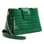 2023 New Arrival Handbag Crocodile Leather Customized Shoulder Woman Vintage Washed Bags Green Zipper Tote Bag With Gold Belt